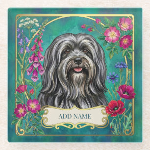 Personalised Dark Grey Lhasa Apso Glass Coaster
