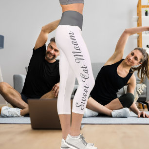 Personalised Dark Grey White Custom Text Diy Yoga Capri Leggings