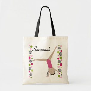 Personalised Dark Hair Little Gymnast Pinks Tote Bag