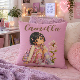 Personalised Dark Haired Girl Name Cushion