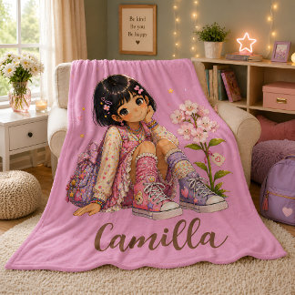 Personalised Dark Haired Girl Name Fleece Blanket