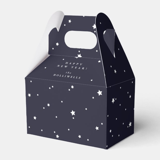Personalised Dark Navy+White Stars New Year Party Favour Box (Front Side)