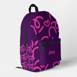 Personalised Dark Neon/Pink Hearts Printed Backpack