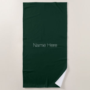 Personalised dark pine green custom name monogram beach towel