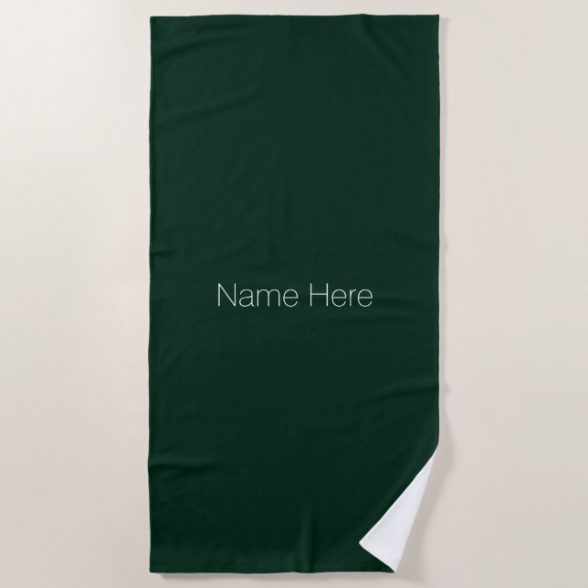 Personalised dark pine green custom name monogram  beach towel (Front)