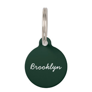 Personalised dark pine green custom script name pet tag
