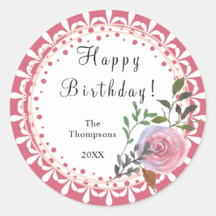 Personalised Dark Pink & White Floral Classic Round Sticker
