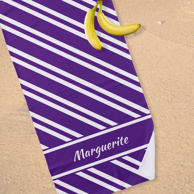 Personalised Dark Purple and White Stripes Beach Towel (Creator Uploaded)