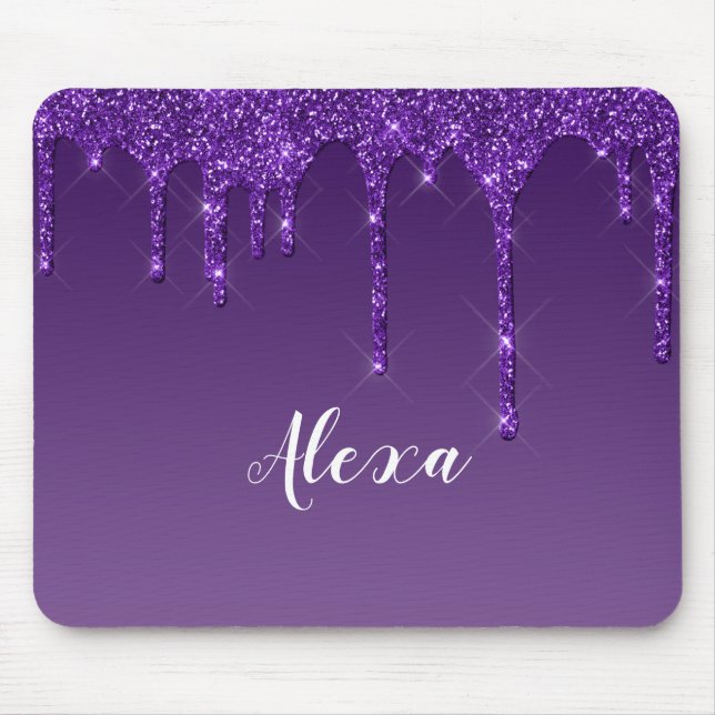 Personalised Dark Purple Dripping Glitter Mouse Pad (Front)