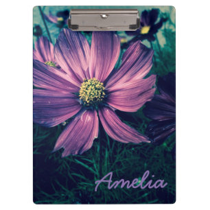 Personalised Dark Purple Flowers Clipboard