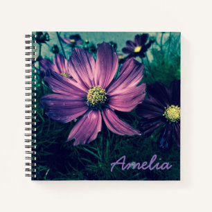 Personalised Dark Purple Flowers Notebook