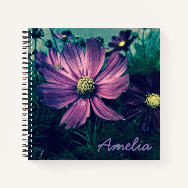 Personalised Dark Purple Flowers Notebook (Front)