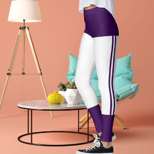 Personalised Dark Purple White Stripes Cat Retro Leggings