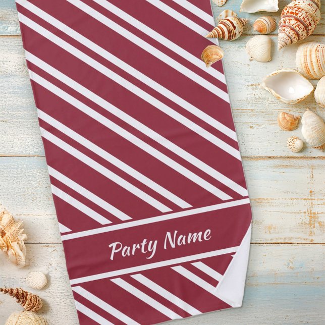 Personalised Dark Red and White Stripes Beach Towel (Creator Uploaded)