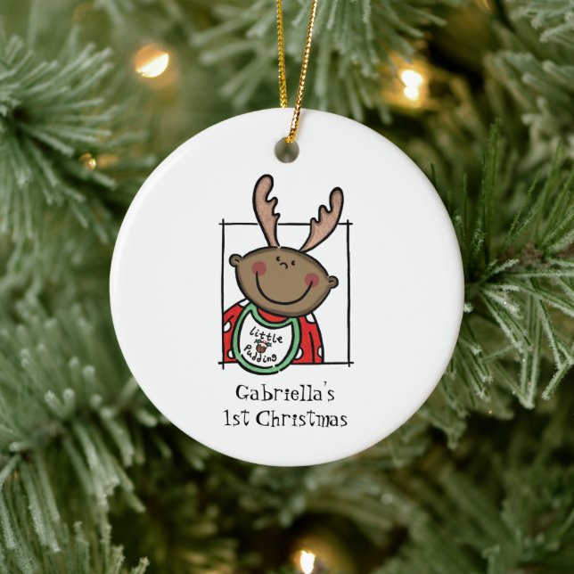 Personalised Dark Skin Tone Baby Face Baby's 1st Ceramic Tree Decoration (Tree)