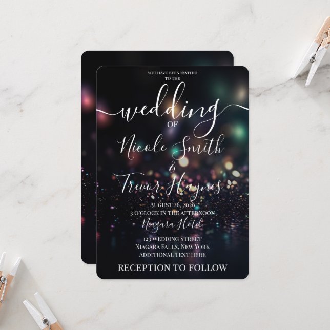 Personalised Dark Sparkles Wedding Invitation (Front/Back In Situ)