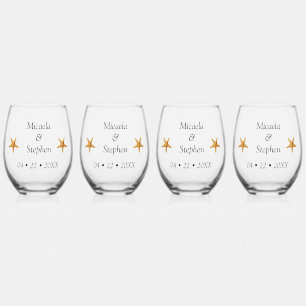Personalised Dated B&W Starfish Stemless Wine Glass