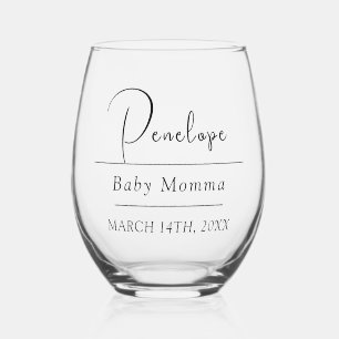 Personalised Dated Named Baby Momma Stemless Wine Glass