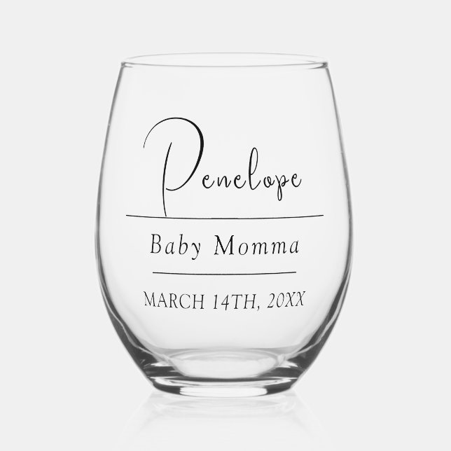 Personalised Dated Named Baby Momma Stemless Wine Glass (Front)