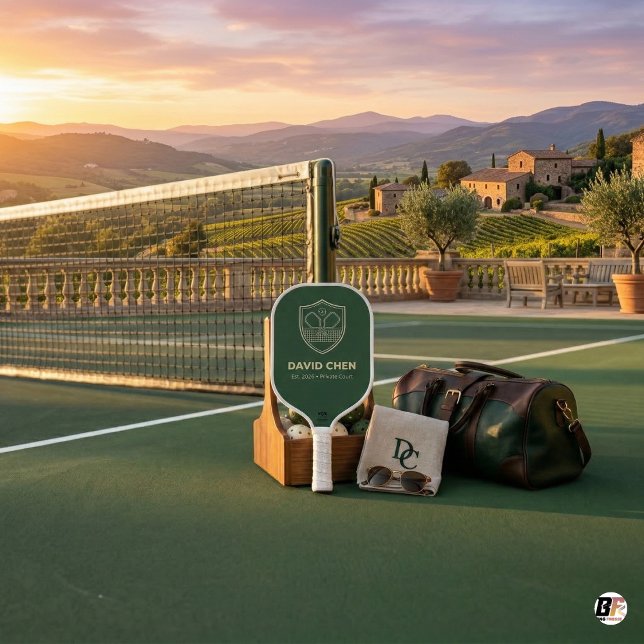 Personalised David Chen Green with Gold Crest, Est Pickleball Paddle (Creator Uploaded)