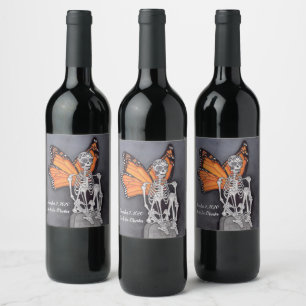 Personalised Day of the Dead Halloween Skeleton Wine Label