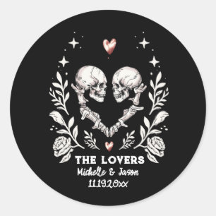Personalised Death Lovers Gothic Skeleton Wedding Classic Round Sticker