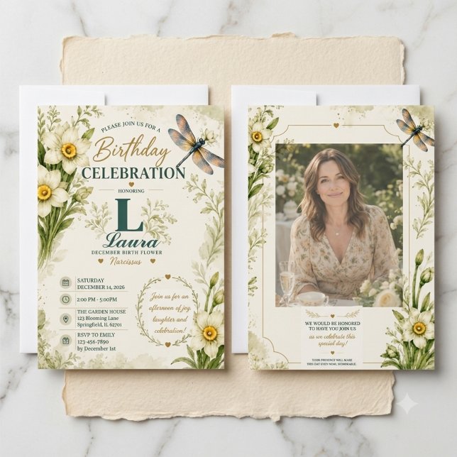 Personalised December Birth Flower Birthday  Invitation (Creator Uploaded)