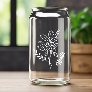 Personalised December Birth Flower White Holly Can Glass
