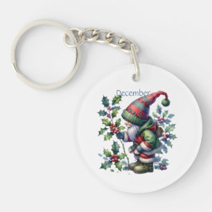 Personalised December Birth Month Garden Gnome Key Ring