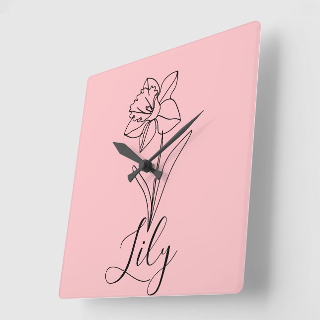 Personalised December Narcissus Birth Flower Gift  Square Wall Clock (Angle)
