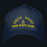 Personalised deckhand yacht crew embroidered hat<br><div class="desc">Personalise this nautical themed sailing crew deckhand cap with an anchor motif with your sail or motor boats name, or change the text for another crew member. Click customise to adjust the text size, colour or style of embroidery font to match other colour of the hat. Visit the CUSTOMTHREADS STORE...</div>