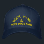 Personalised deckhand yacht crew embroidered hat<br><div class="desc">Personalise this nautical themed sailing crew deckhand cap with an anchor motif with your sail or motor boats name, or change the text for another crew member. Click customise to adjust the text size, colour or style of embroidery font to match other colour of the hat. Visit the CUSTOMTHREADS STORE...</div>