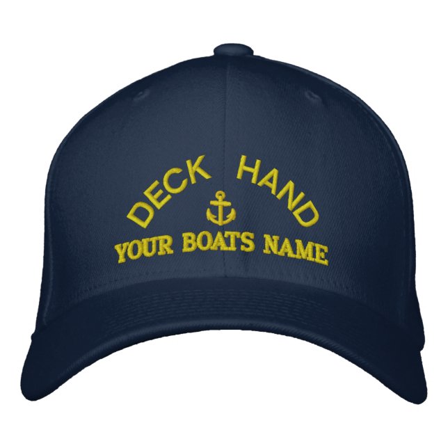 Personalised deckhand yacht crew embroidered hat (Front)