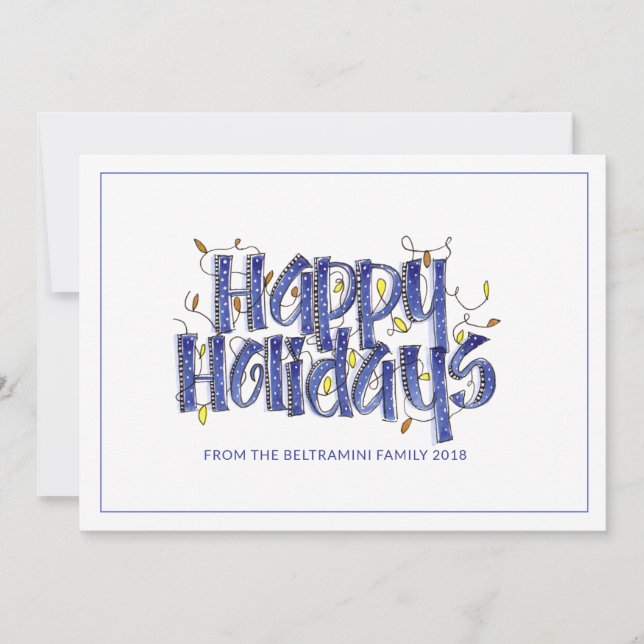 Personalised Decorative Calligraphy Happy Holidays Holiday Card (Front)