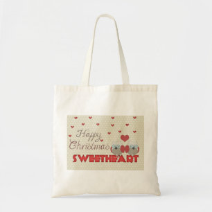 Personalised Decorative Happy Christmas Owls Heart Tote Bag
