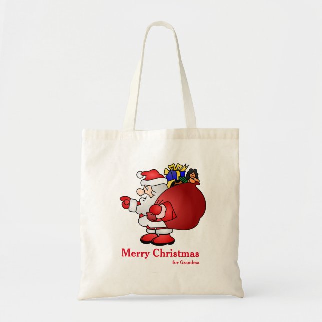 Personalised Decorative Santa Christmas Gift Tote Bag (Front)