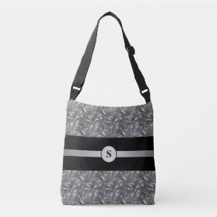 Personalised Decorative Silver Grey & Black Crossbody Bag
