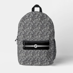 Personalised Decorative Silver Grey & Black  Printed Backpack