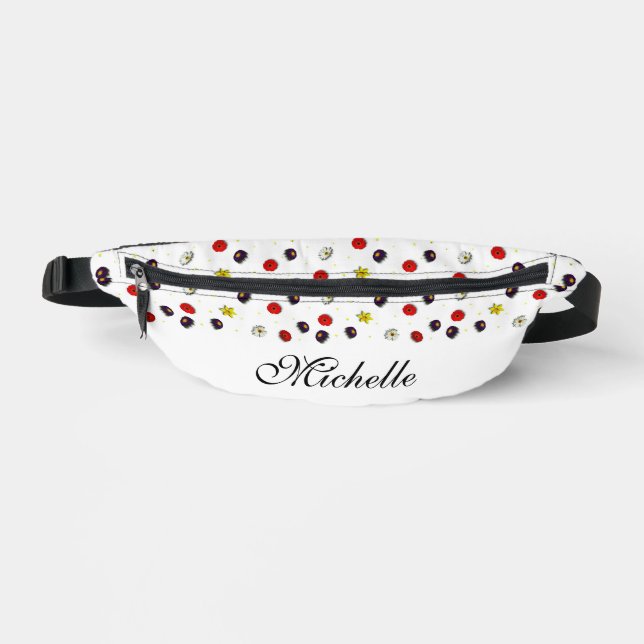 Personalised decorative spring flowers white bum bags (Front)