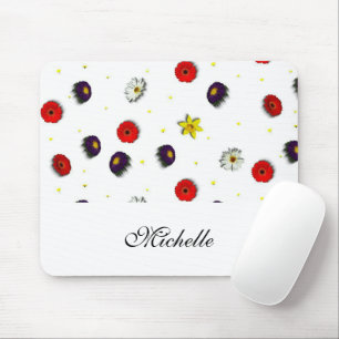 Personalised decorative spring flowers white mouse pad
