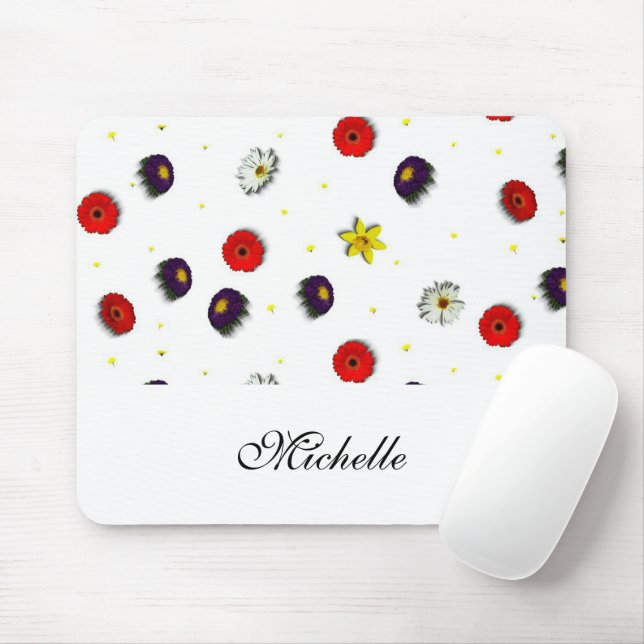 Personalised decorative spring flowers white mouse pad (With Mouse)