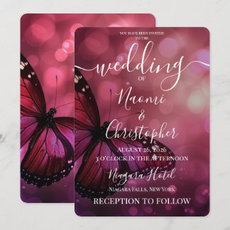 Personalised Deep Pink Butterfly Wedding Invitation