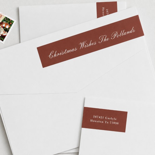 Personalised Deep Red Christmas Return Address Wrap Around Label (Creator Uploaded)