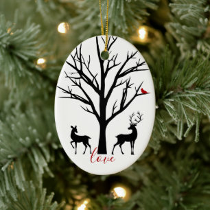 Personalised Deer Couple in Love Our 1st Christmas Ceramic Tree Decoration