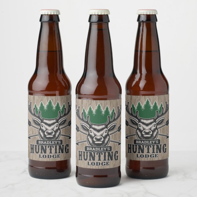 Personalised Deer Elk Hunter Bow Hunting Lodge Beer Bottle Label (Bottles)