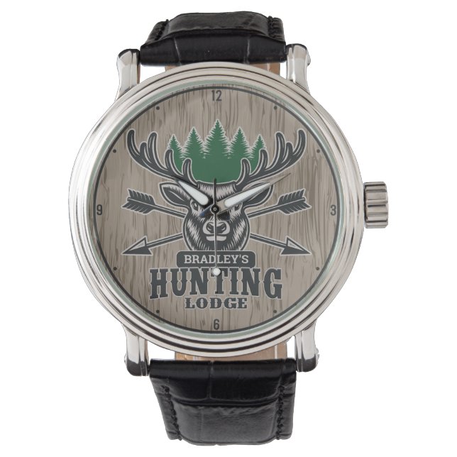 Personalised Deer Elk Hunter Bow Hunting Lodge Watch (Front)