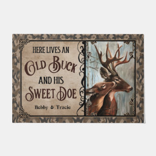 Personalised Deer Here Lives Old Buck Sweet Doe Doormat