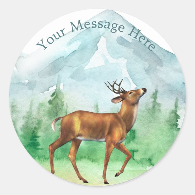 Personalised Deer Hunter Blue White Nature Scene Classic Round Sticker (Front)
