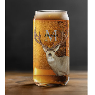Personalised Deer Hunting Monogram Antlers Groom Can Glass
