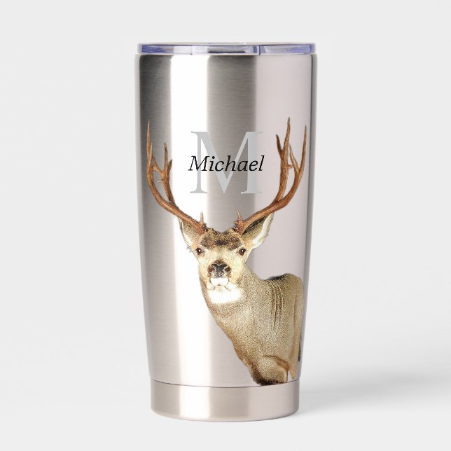 Personalised Deer Hunting Monogram Antlers Insulated Tumbler (Front)